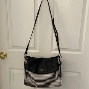 Kate Spade black and cream striped cloth/leather bag